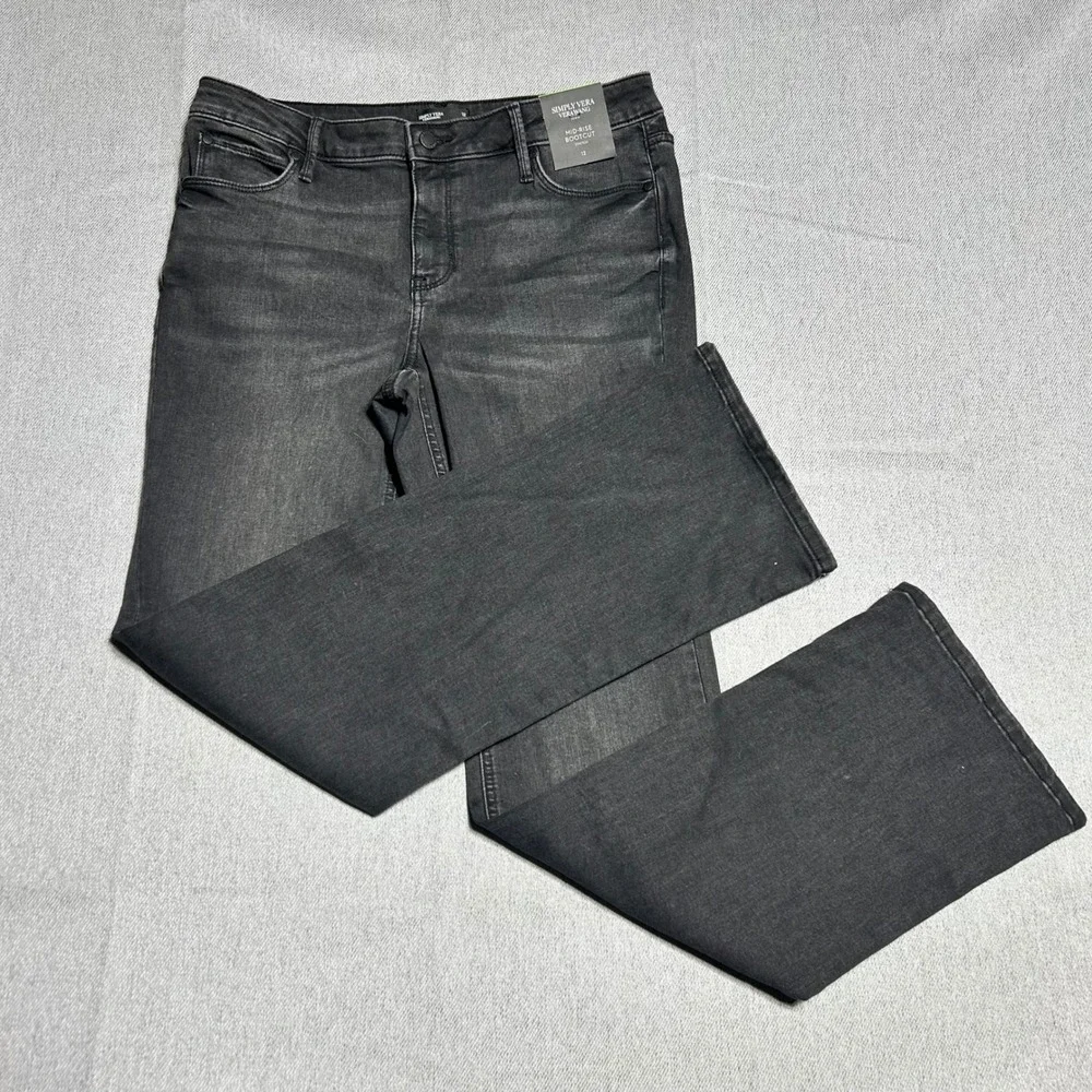 Simply Vera Vera Wang Womens Mid‎ Rise Bootcut Jeans 12 Black Distressed Stretch